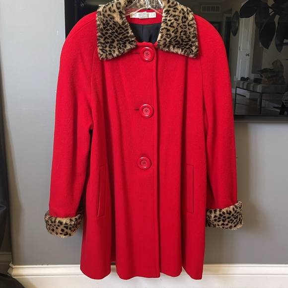 The Limited swing coat, red with leopard trim size small - Picture 9 of 10